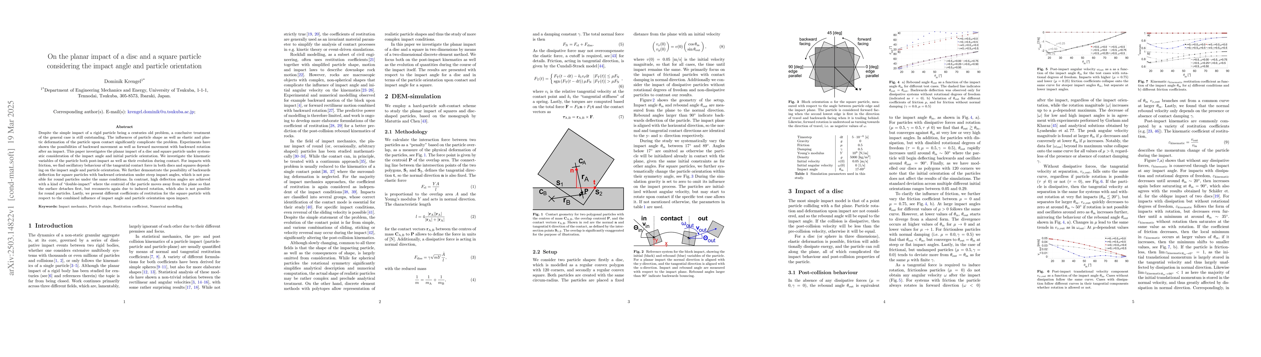 Thumbnail for On the planar impact of a disc and a square particle considering the
  impact angle and particle orientation