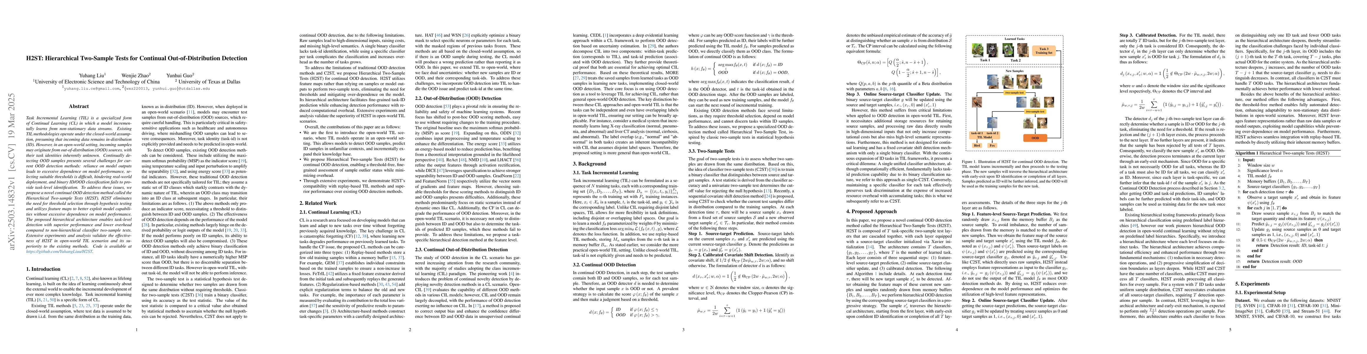 Thumbnail for H2ST: Hierarchical Two-Sample Tests for Continual Out-of-Distribution
  Detection
