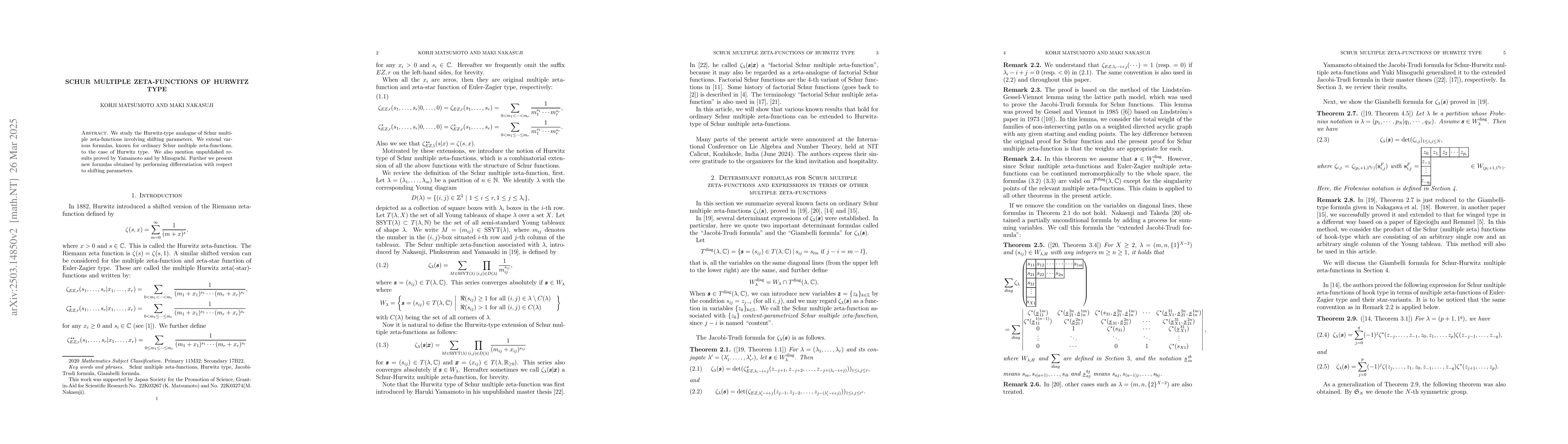 Thumbnail for Schur multiple zeta-functions of Hurwitz type