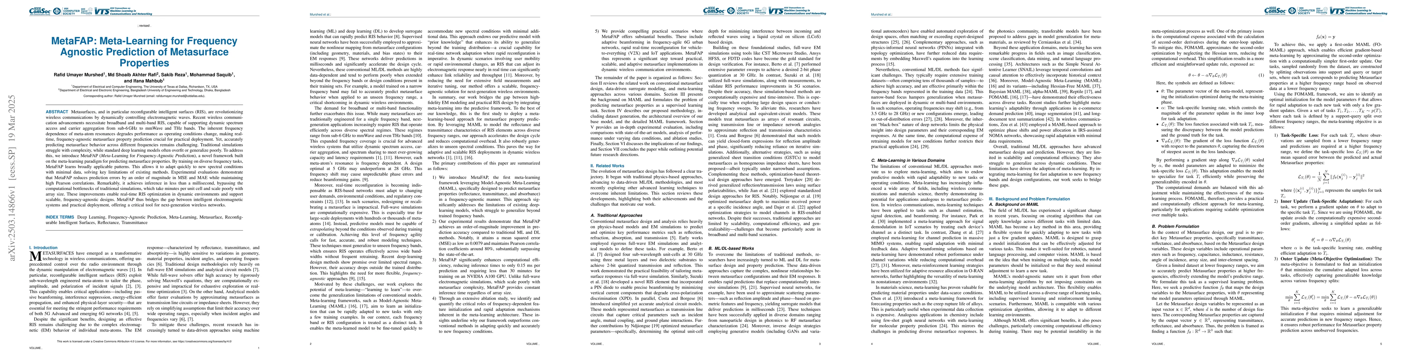 Thumbnail for MetaFAP: Meta-Learning for Frequency Agnostic Prediction of Metasurface
  Properties