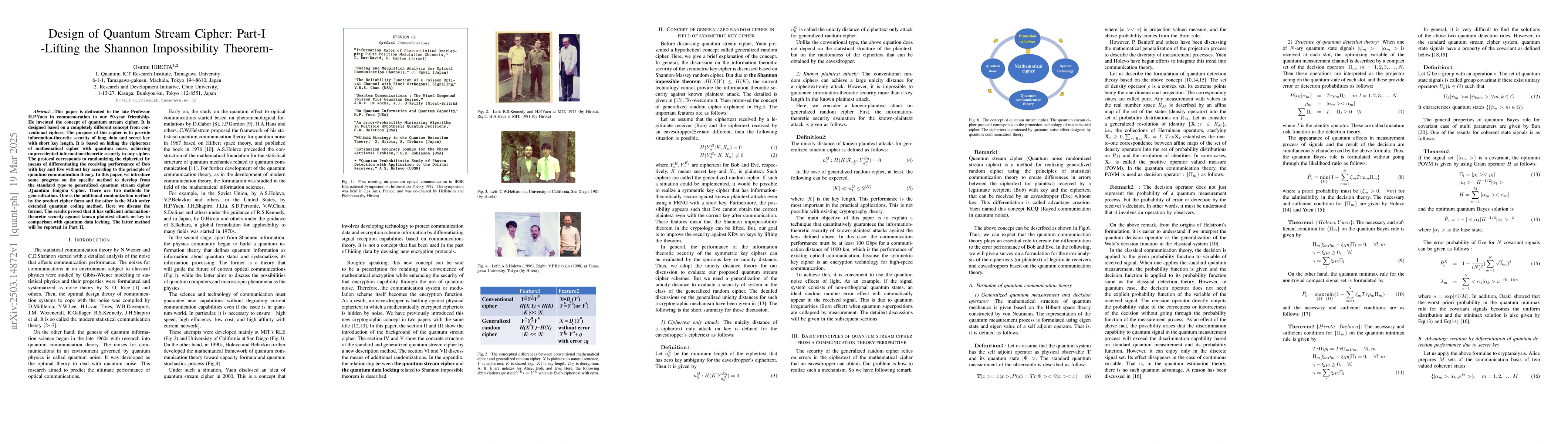 Thumbnail for Design of Quantum Stream Cipher: Part-I -Lifting the Shannon
  Impossibility Theorem-