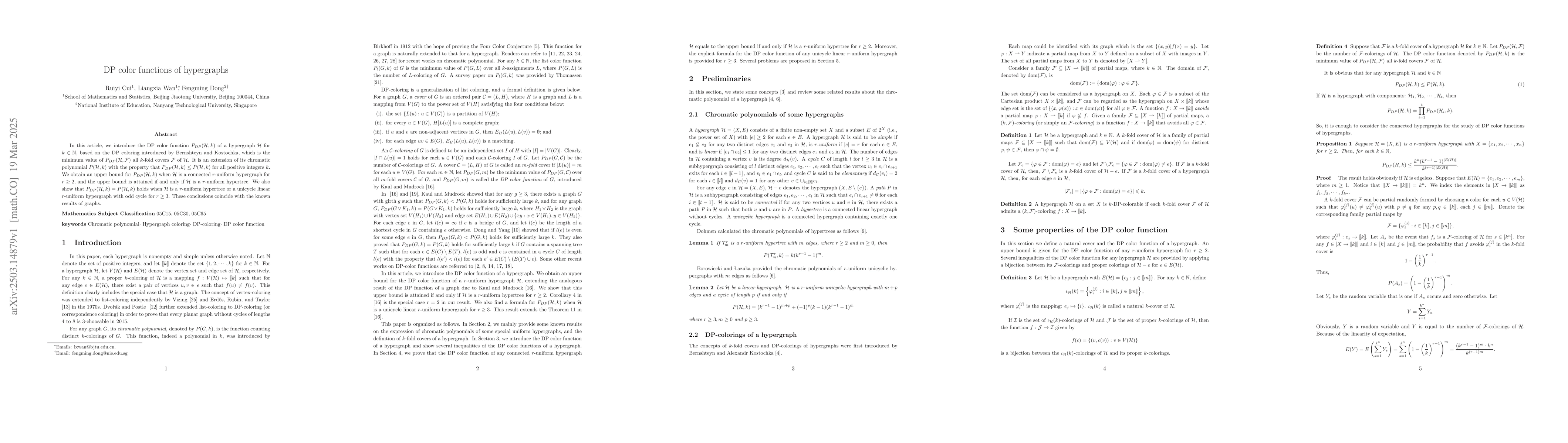 Thumbnail for DP color functions of hypergraphs