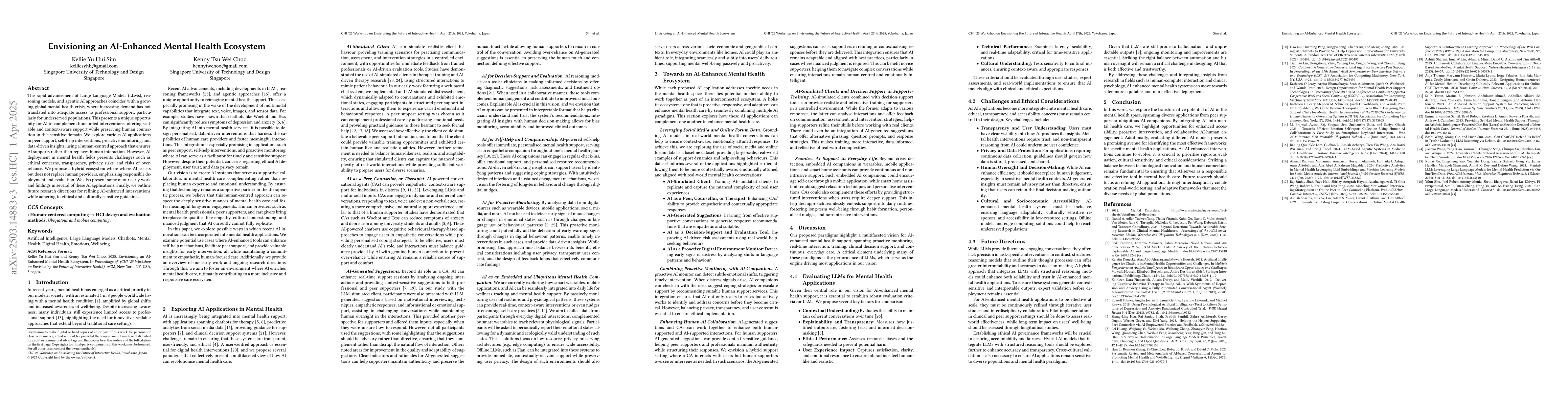 Thumbnail for Envisioning an AI-Enhanced Mental Health Ecosystem