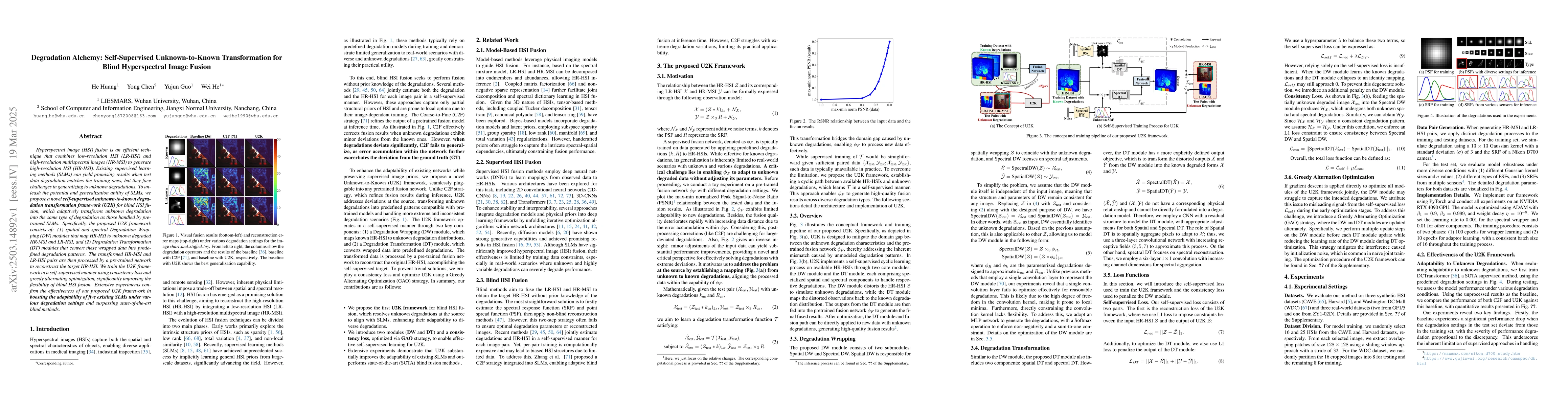 Thumbnail for Degradation Alchemy: Self-Supervised Unknown-to-Known Transformation for
  Blind Hyperspectral Image Fusion
