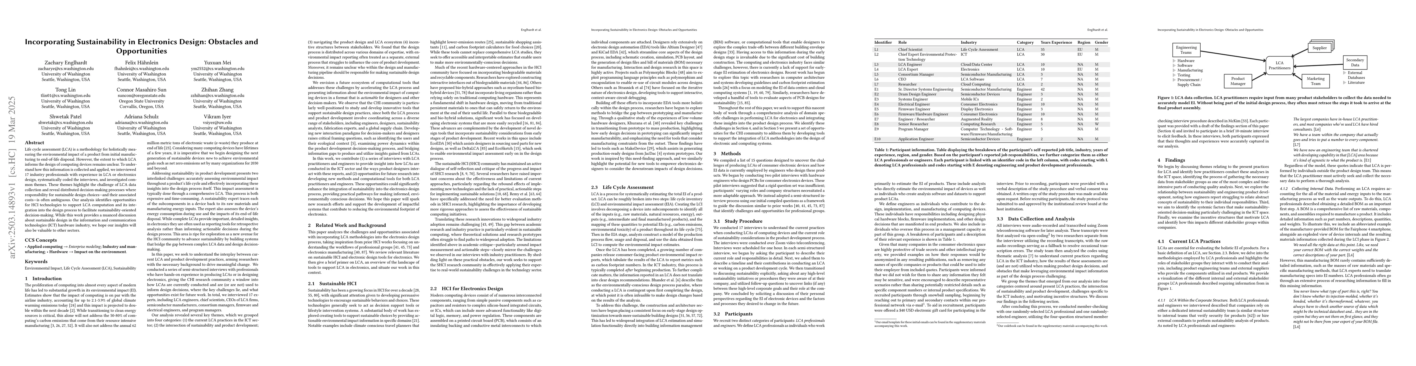 Thumbnail for Incorporating Sustainability in Electronics Design: Obstacles and
  Opportunities