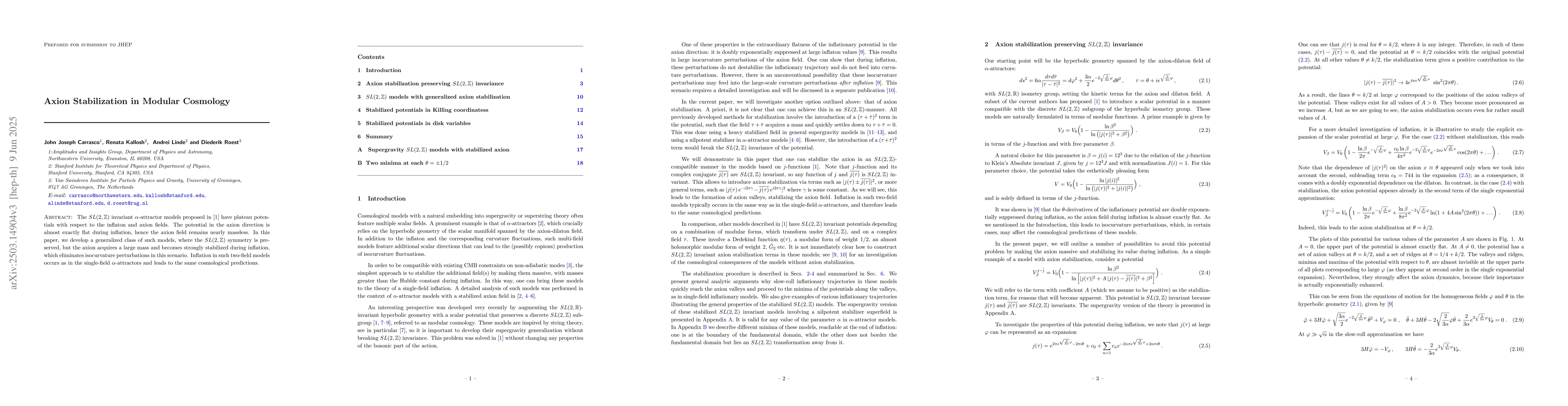 Thumbnail for Axion Stabilization in Modular Cosmology