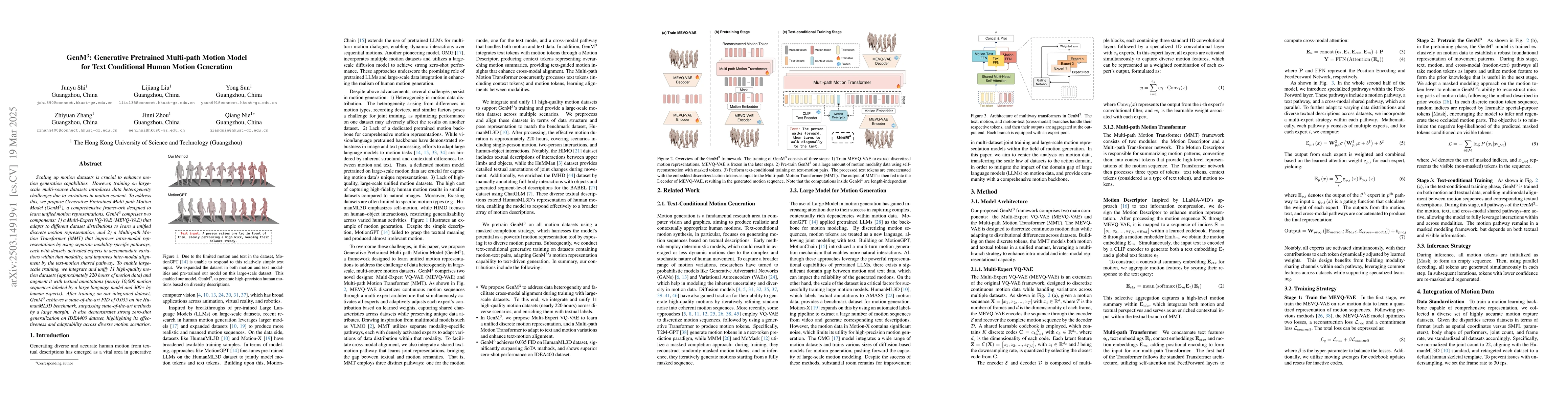 Thumbnail for GenM$^3$: Generative Pretrained Multi-path Motion Model for Text
  Conditional Human Motion Generation