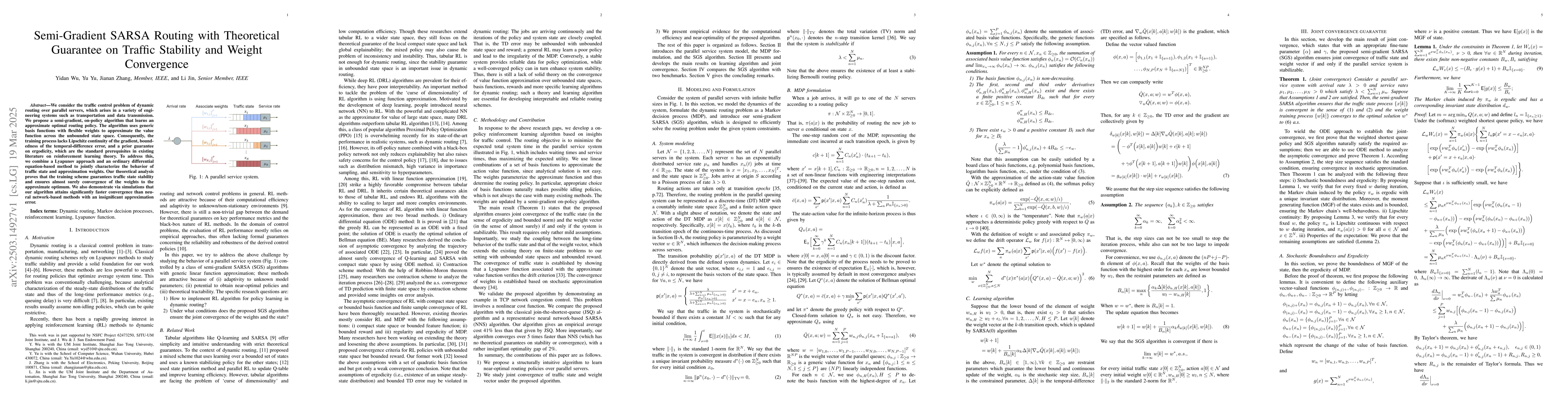 Thumbnail for Semi-Gradient SARSA Routing with Theoretical Guarantee on Traffic
  Stability and Weight Convergence