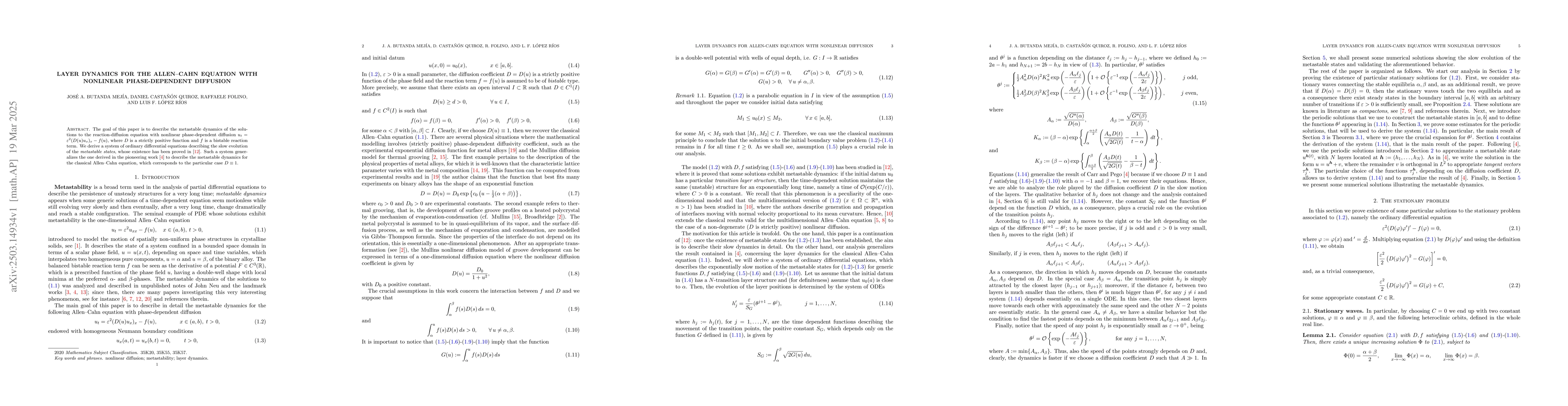 Thumbnail for Layer dynamics for the Allen-Cahn equation with nonlinear
  phase-dependent diffusion