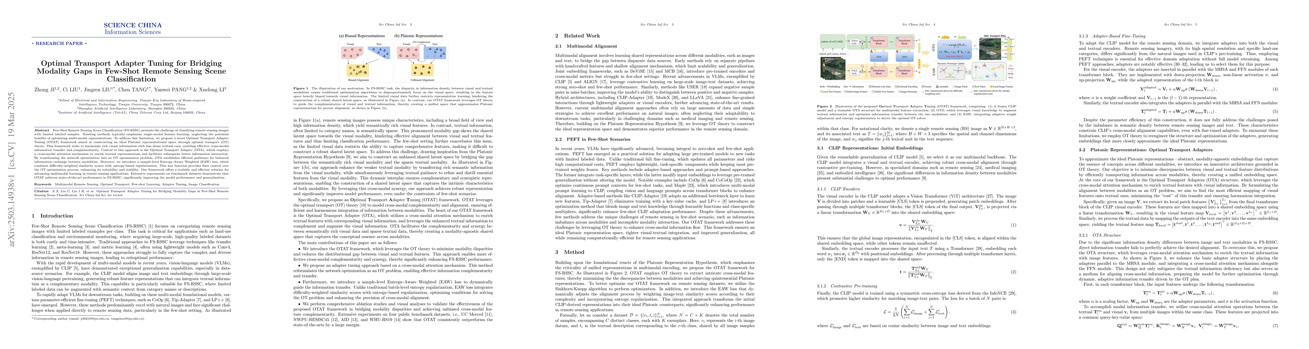 Thumbnail for Optimal Transport Adapter Tuning for Bridging Modality Gaps in Few-Shot
  Remote Sensing Scene Classification