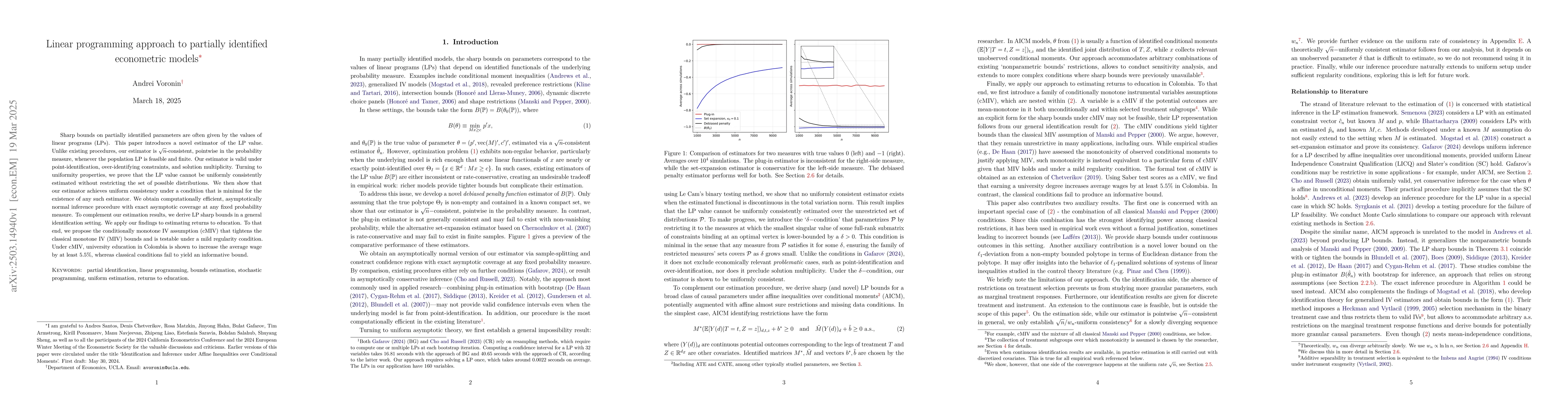 Thumbnail for Linear programming approach to partially identified econometric models