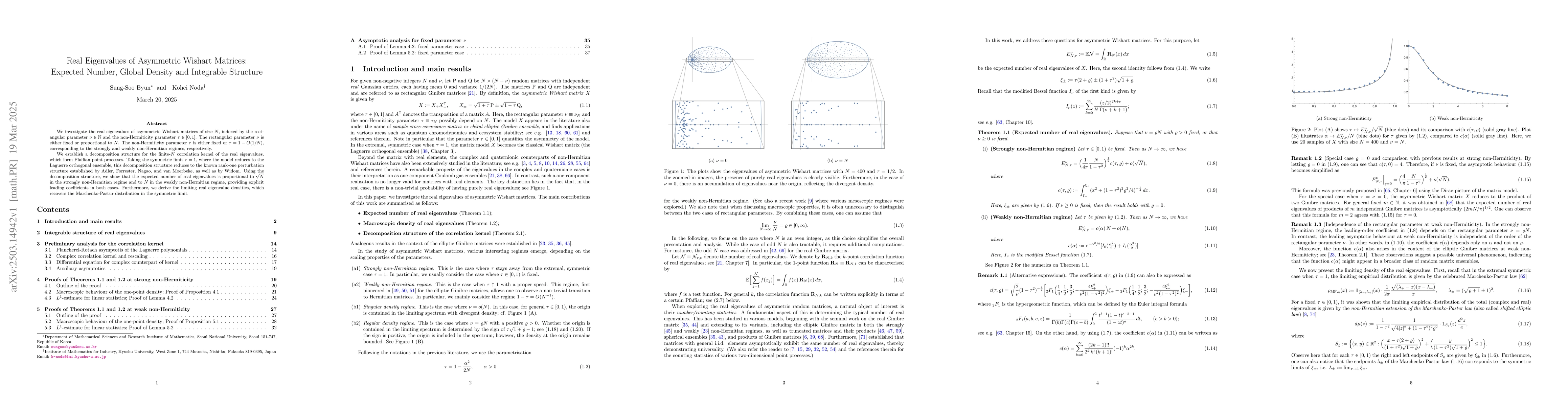Thumbnail for Real Eigenvalues of Asymmetric Wishart Matrices: Expected Number, Global
  Density and Integrable Structure