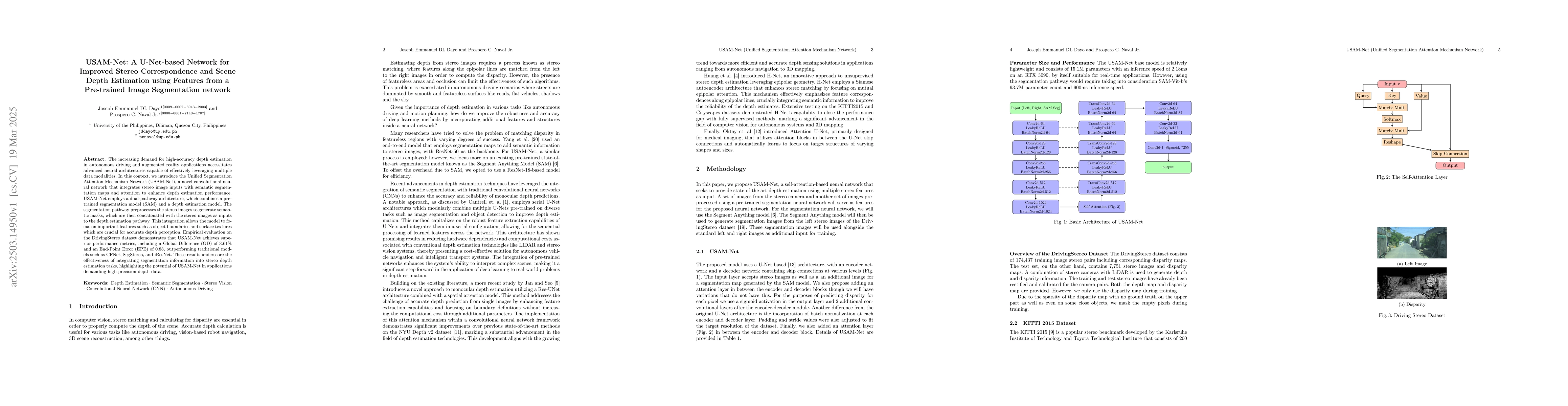 Thumbnail for USAM-Net: A U-Net-based Network for Improved Stereo Correspondence and
  Scene Depth Estimation using Features from a Pre-trained Image Segmentation
  network