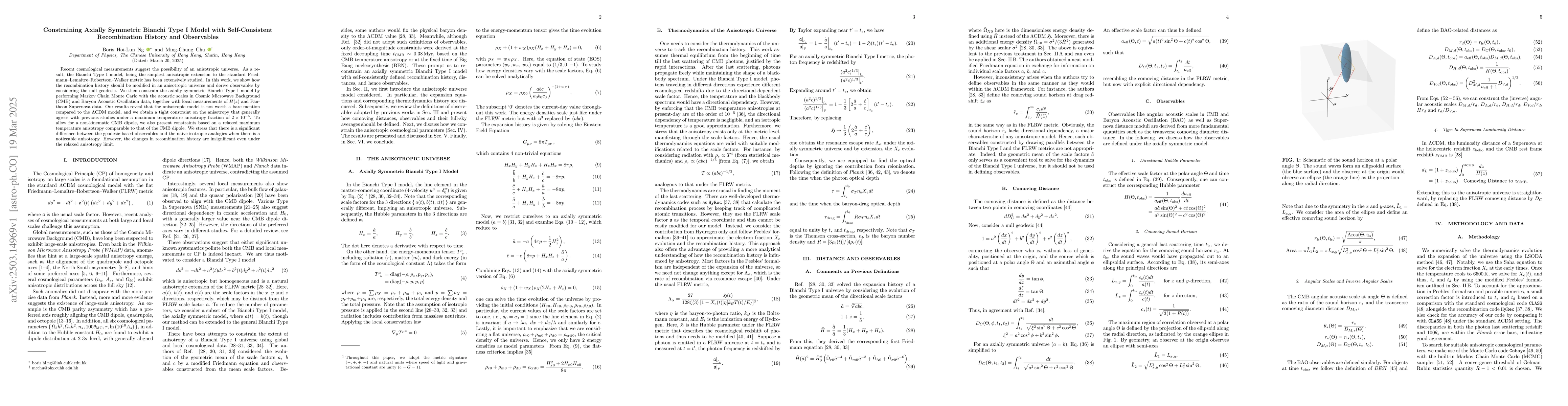 Thumbnail for Constraining Axially Symmetric Bianchi Type I Model with Self-Consistent
  Recombination History and Observables
