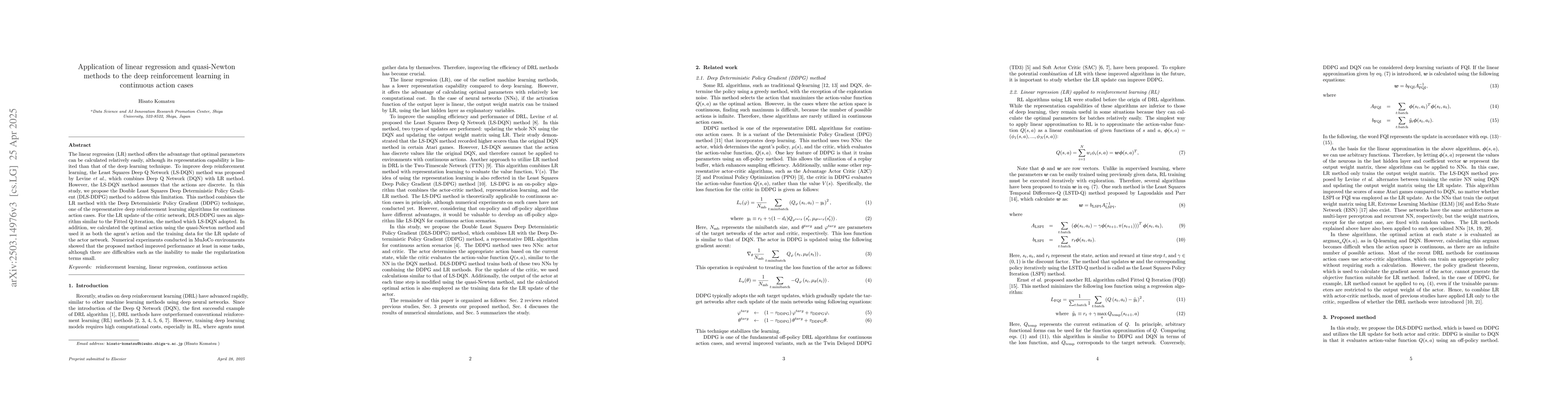Thumbnail for Application of linear regression method to the deep reinforcement
  learning in continuous action cases