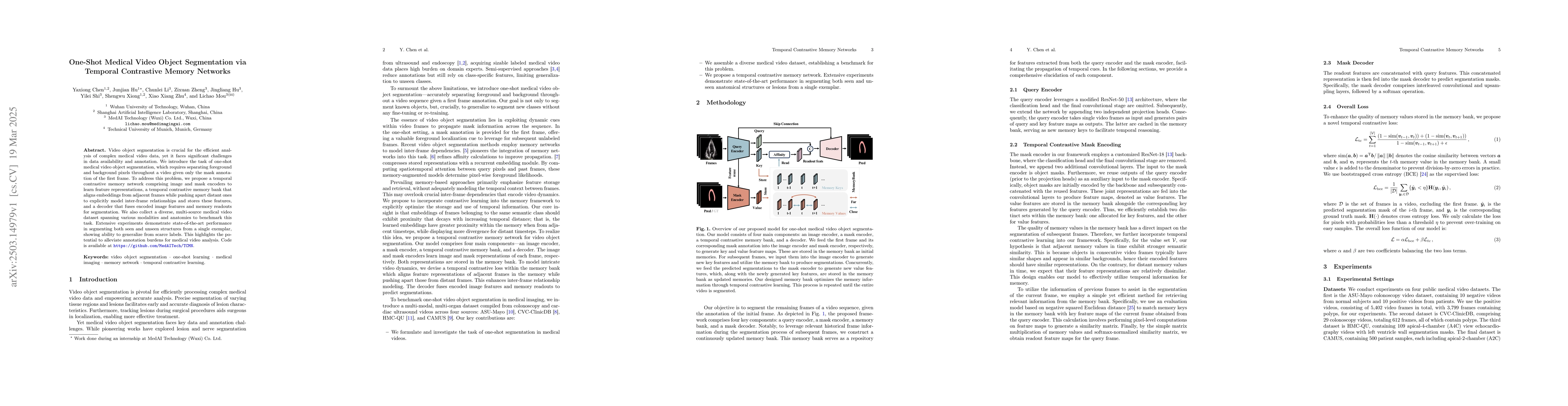 Thumbnail for One-Shot Medical Video Object Segmentation via Temporal Contrastive
  Memory Networks