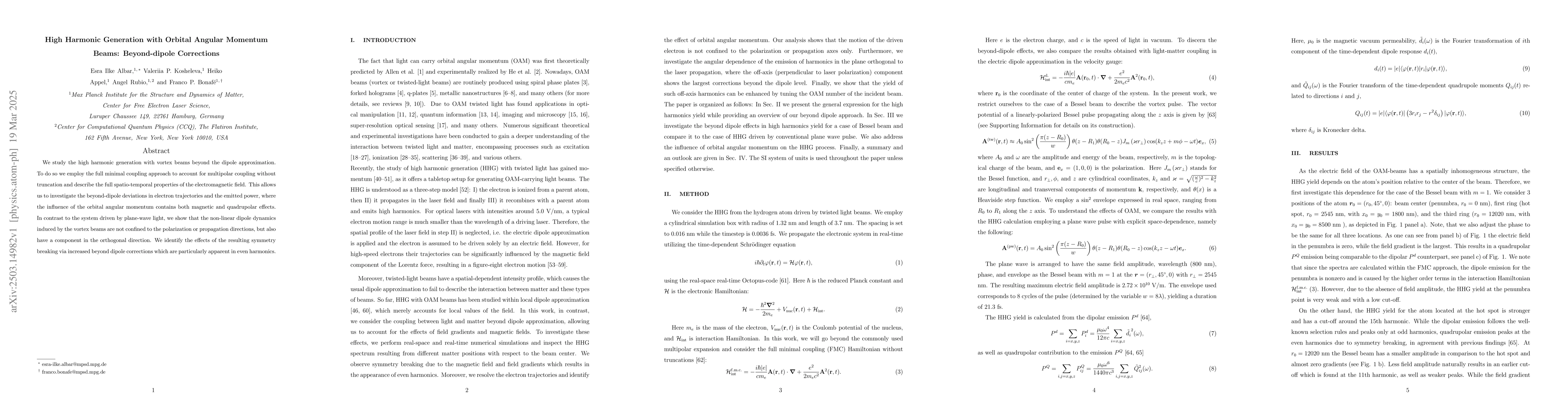 Thumbnail for High Harmonic Generation with Orbital Angular Momentum Beams:
  Beyond-dipole Corrections