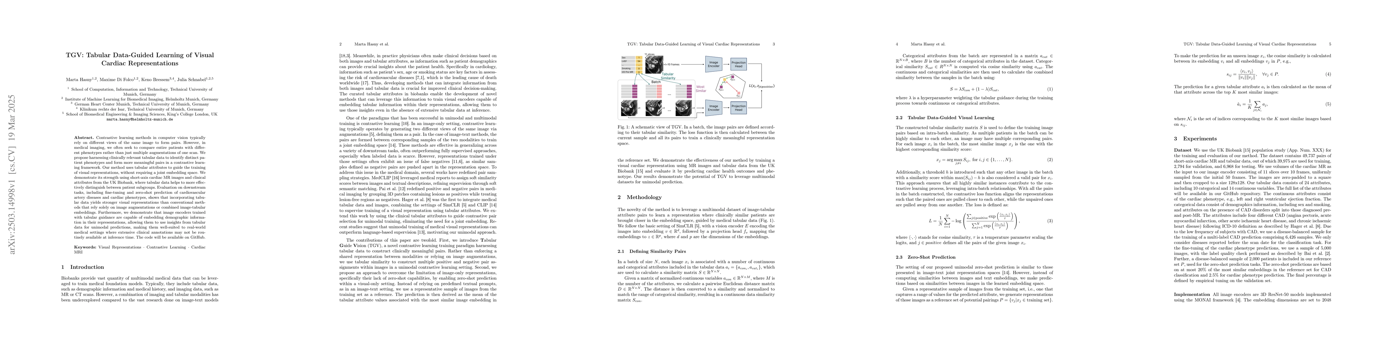 Thumbnail for TGV: Tabular Data-Guided Learning of Visual Cardiac Representations