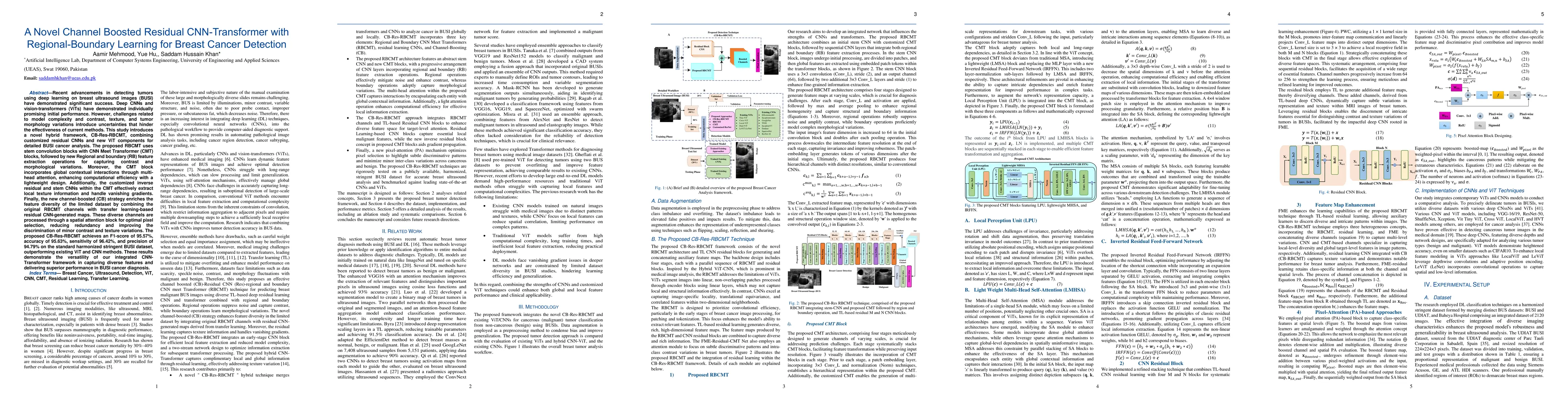 Thumbnail for A Novel Channel Boosted Residual CNN-Transformer with Regional-Boundary
  Learning for Breast Cancer Detection