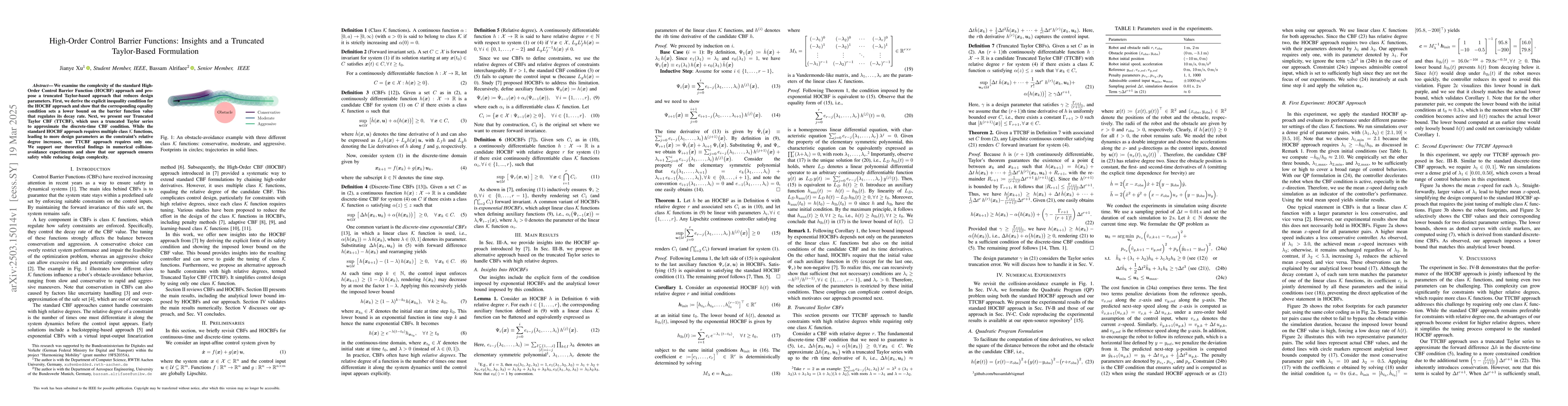 Thumbnail for High-Order Control Barrier Functions: Insights and a Truncated
  Taylor-Based Formulation