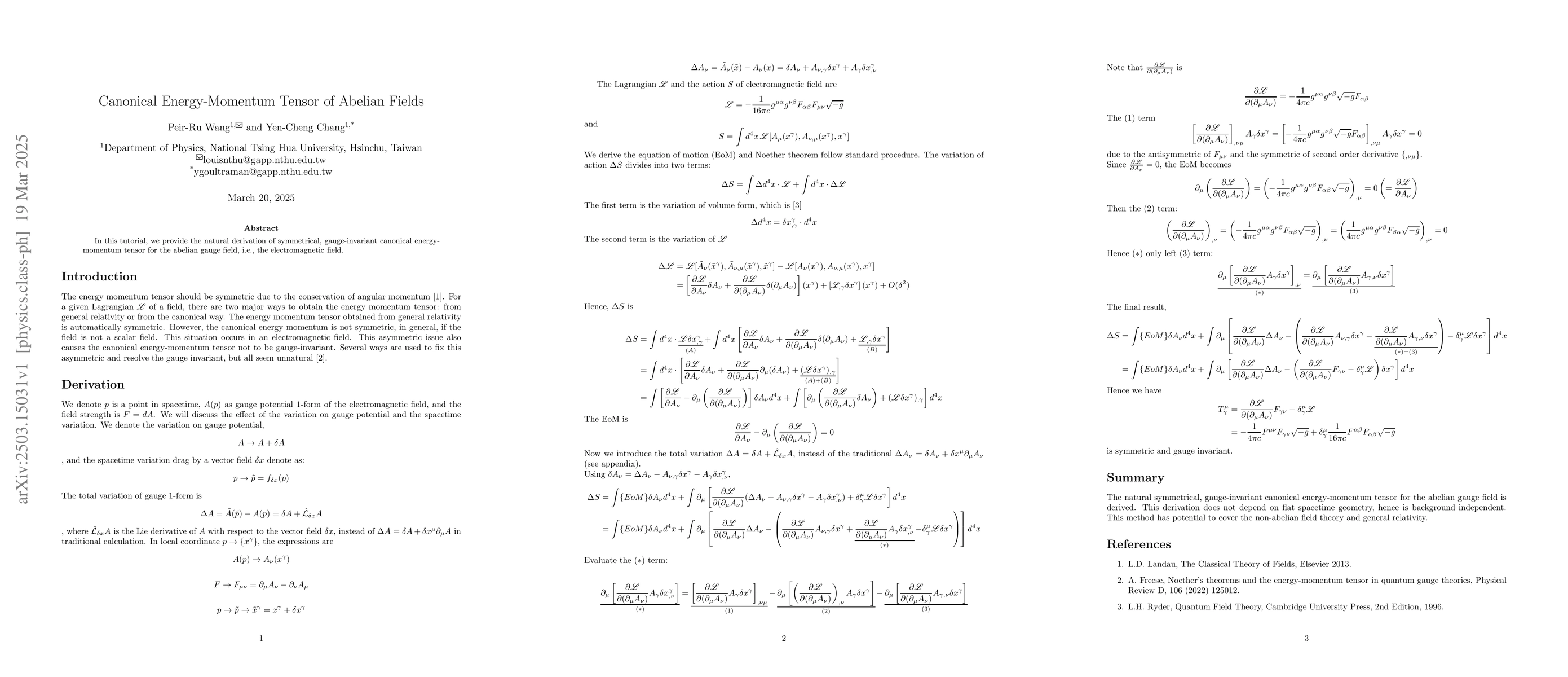 Thumbnail for Canonical Energy-Momentum Tensor of Abelian Fields