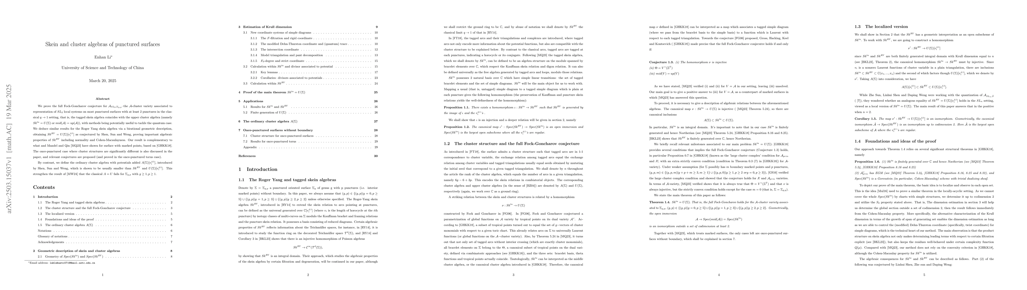 Thumbnail for Sken and cluster algebras of punctured surfaces
