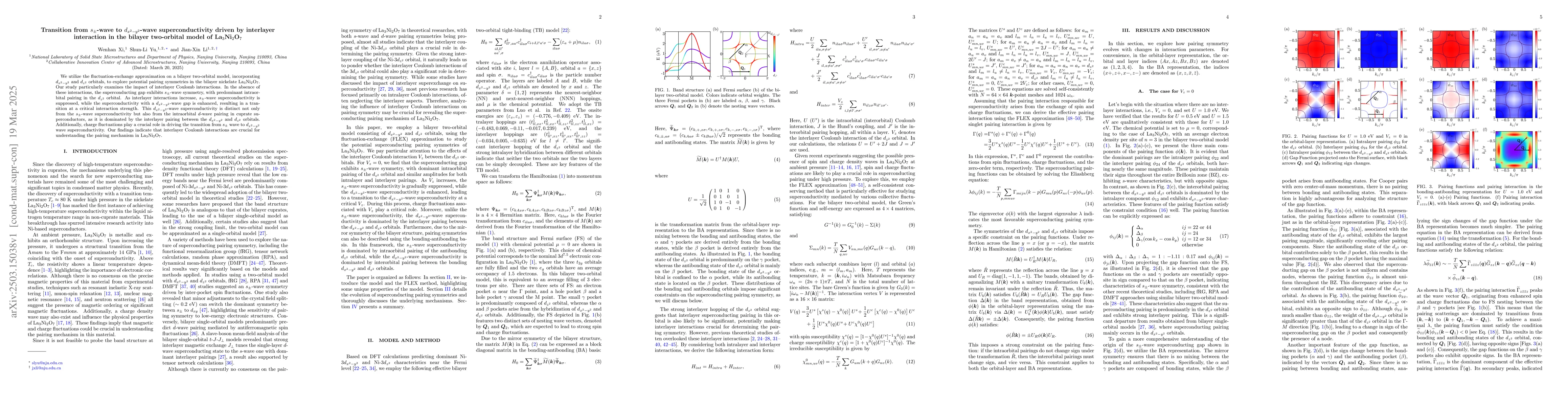 Thumbnail for Transition from $s_{\pm}$-wave to $d_{x^{2}-y^{2}}$-wave
  superconductivity driven by interlayer interaction in the bilayer two-orbital
  model of La$_3$Ni$_2$O$_7$