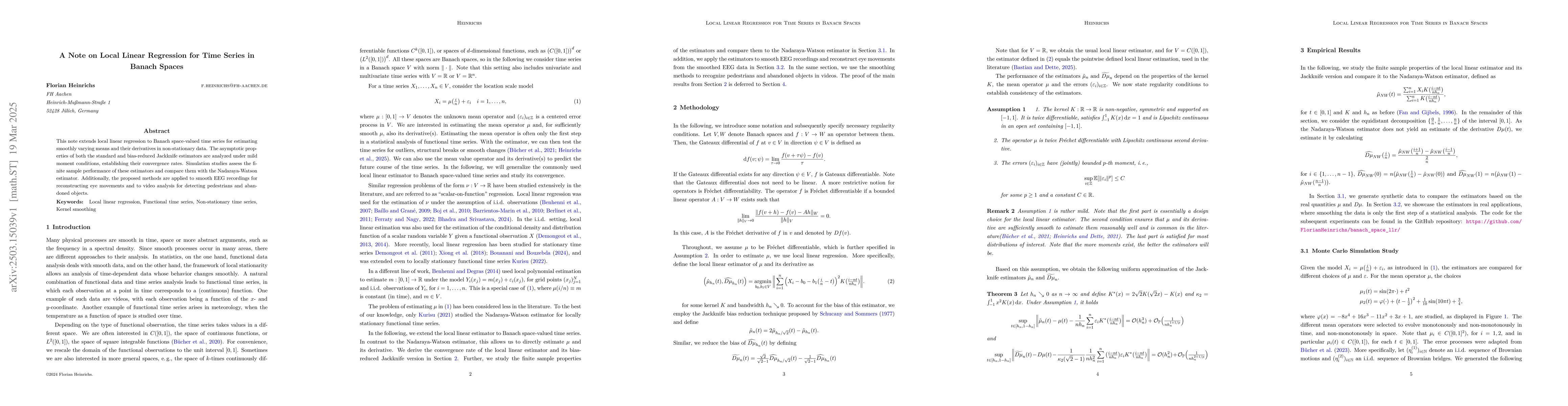 Thumbnail for A Note on Local Linear Regression for Time Series in Banach Spaces
