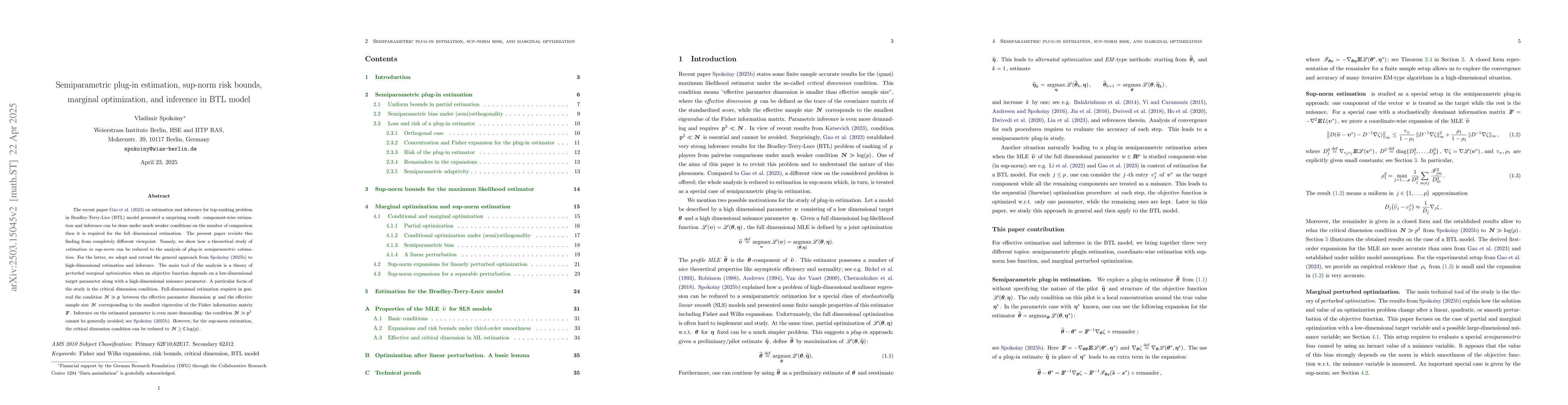 Thumbnail for Finite sample expansions for semiparametric plug-in estimation and
  inference for BTL model