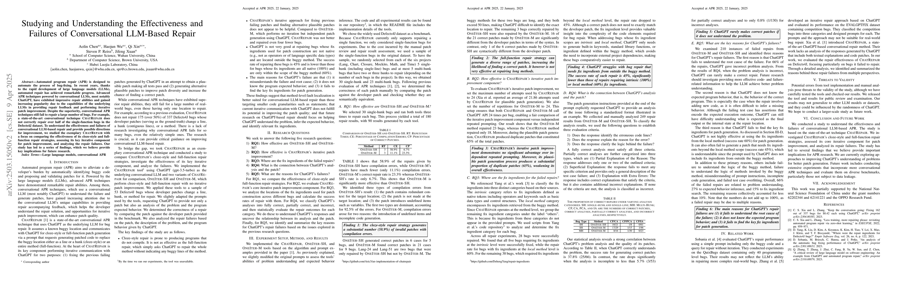Thumbnail for Studying and Understanding the Effectiveness and Failures of
  Conversational LLM-Based Repair