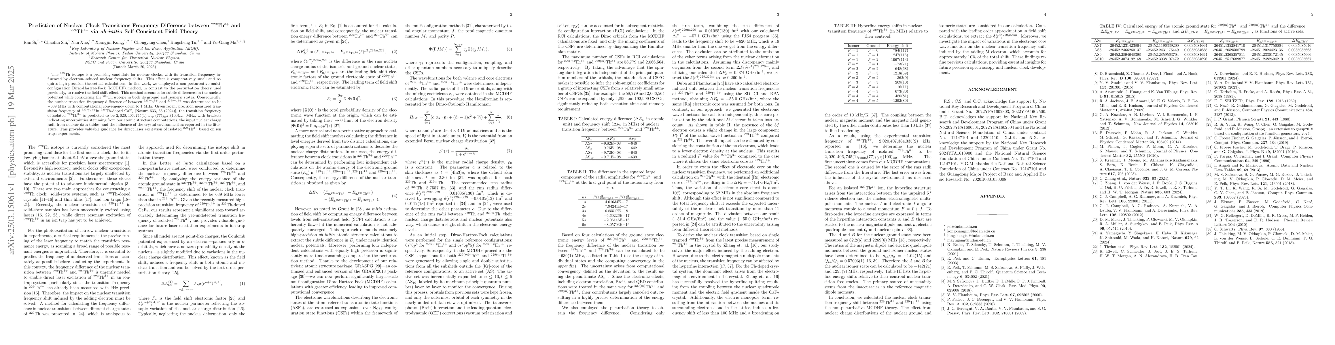 Thumbnail for Prediction of Nuclear Clock Transitions Frequency Difference between
  $^{229}$Th$^{3+}$ and $^{229}$Th$^{4+}$ via \textit{ab-initio}
  Self-Consistent Field Theory