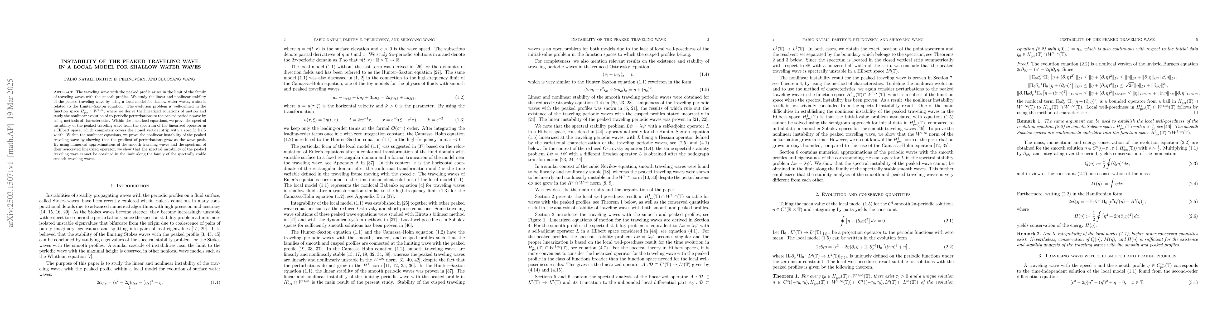 Thumbnail for Instability of the peaked traveling wave in a local model for shallow
  water waves