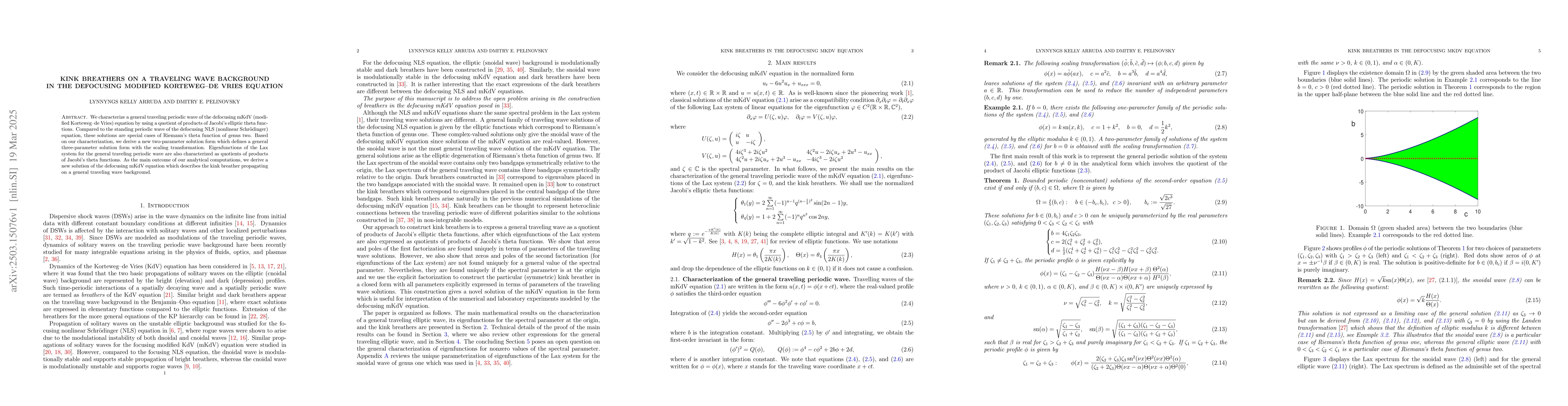 Thumbnail for Kink breathers on a traveling wave background in the defocusing modified
  Korteweg--de Vries equation