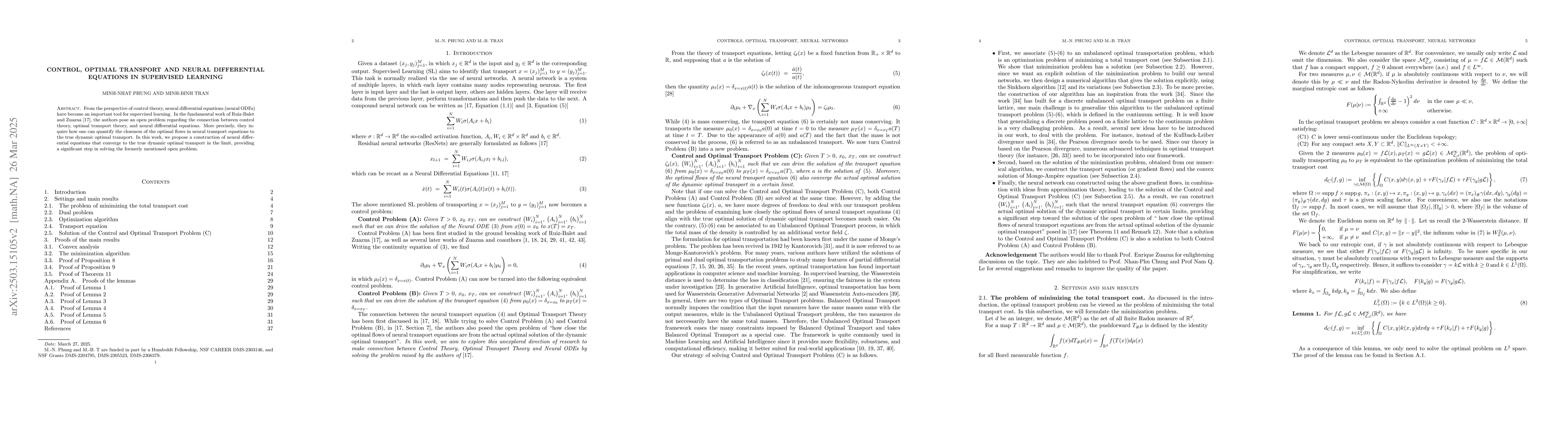 Thumbnail for Control, Optimal Transport and Neural Differential Equations in
  Supervised Learning