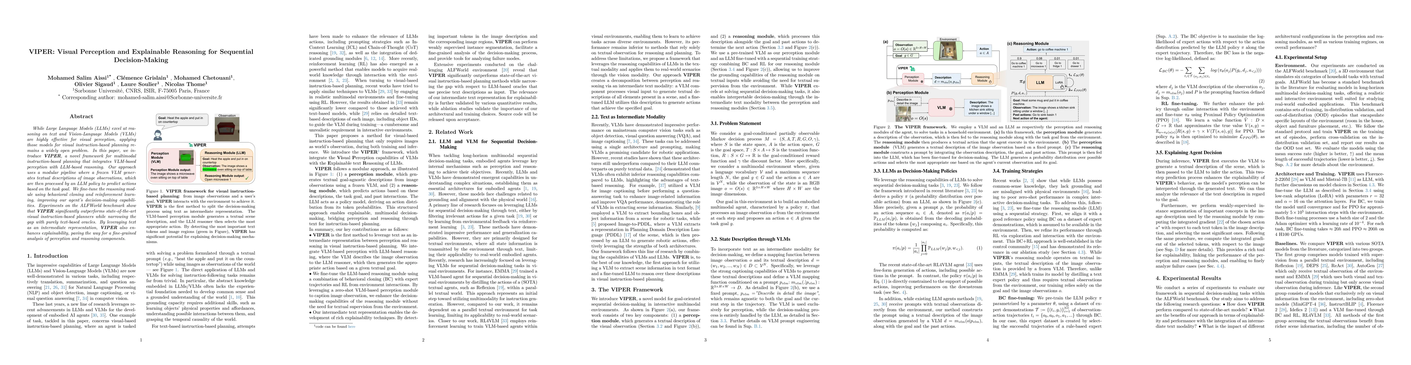 Thumbnail for VIPER: Visual Perception and Explainable Reasoning for Sequential
  Decision-Making