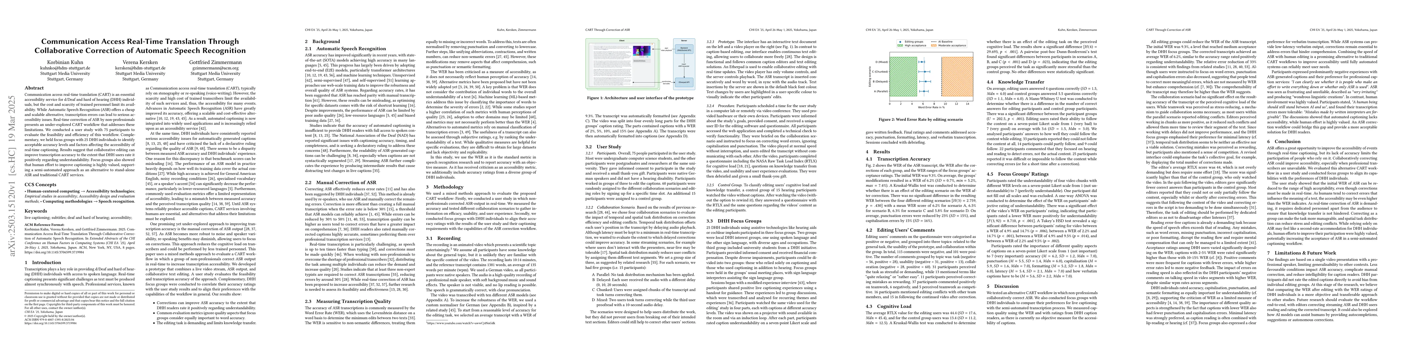 Thumbnail for Communication Access Real-Time Translation Through Collaborative
  Correction of Automatic Speech Recognition