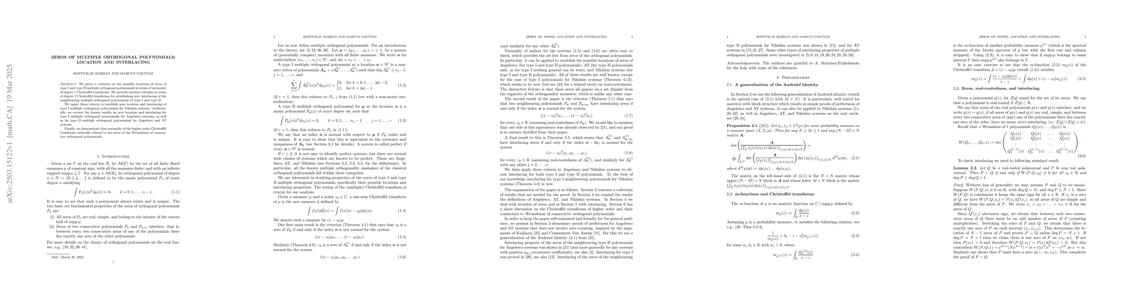 Thumbnail for Zeros of Multiple Orthogonal Polynomials: Location and Interlacing