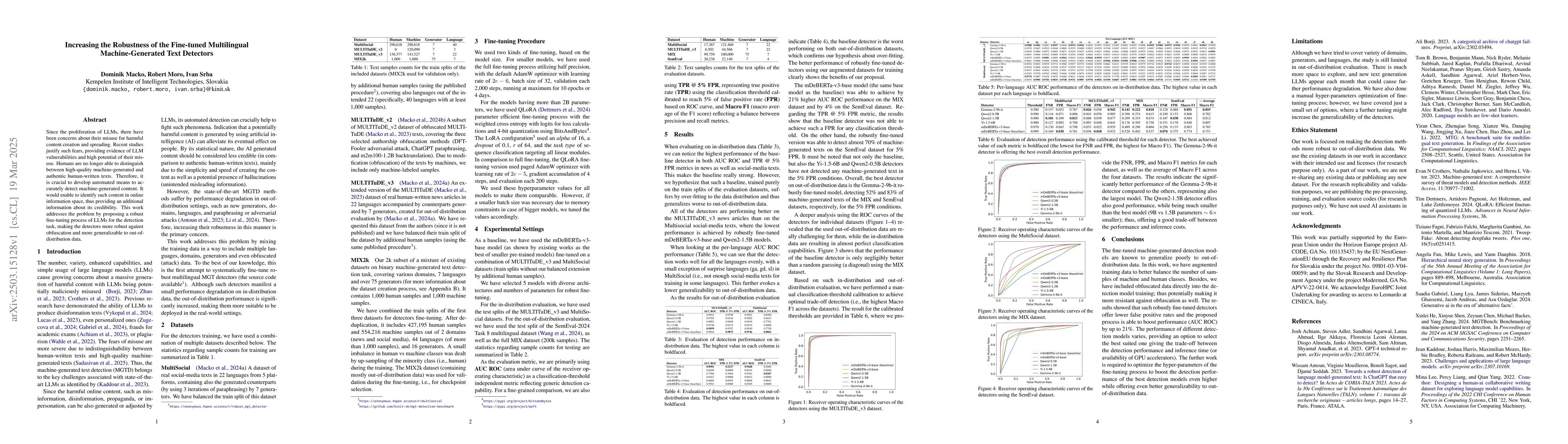 Thumbnail for Increasing the Robustness of the Fine-tuned Multilingual
  Machine-Generated Text Detectors