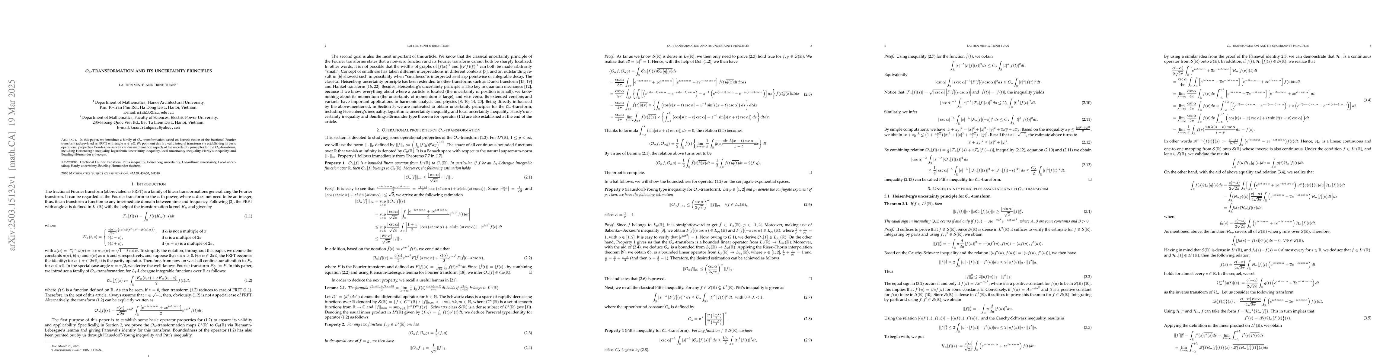 Thumbnail for $\mathcal{O}_α$-transformation and its uncertainty principles