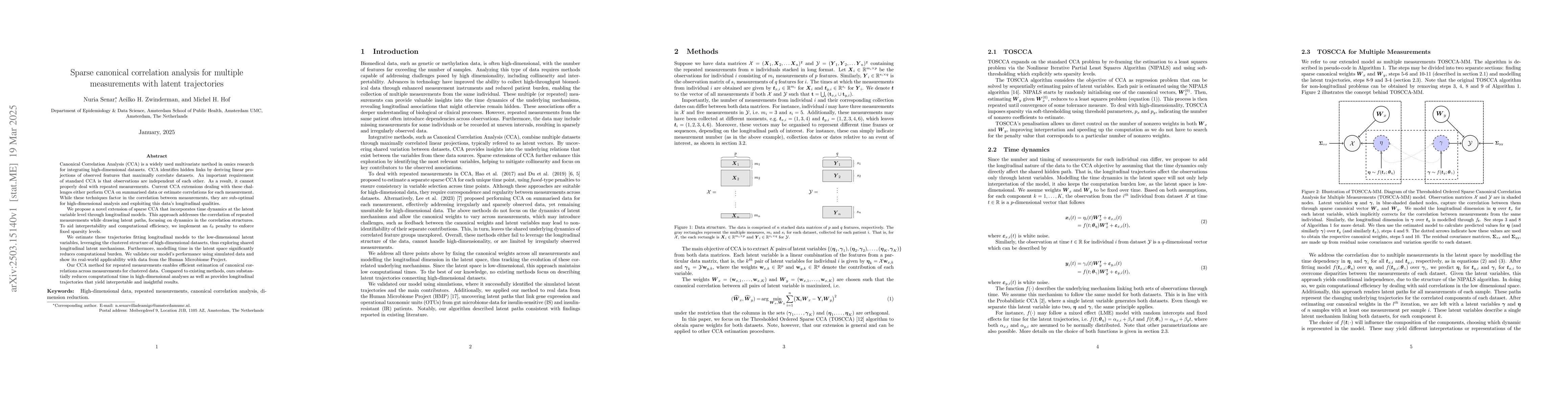 Thumbnail for Sparse canonical correlation analysis for multiple measurements with
  latent trajectories
