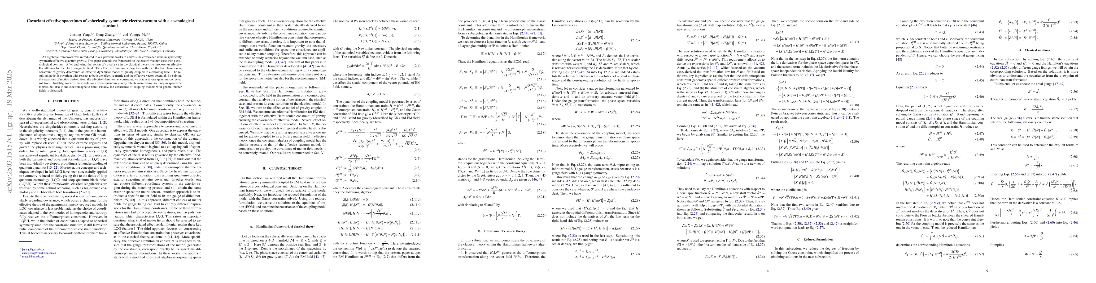 Thumbnail for Covariant effective spacetimes of spherically symmetric electro-vacuum
  with a cosmological constant