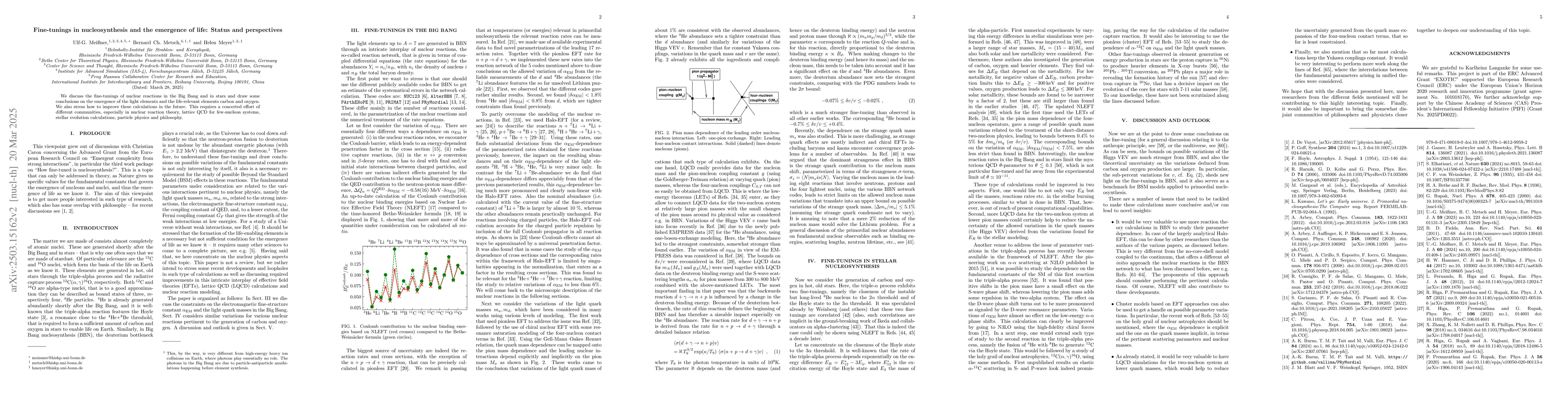 Thumbnail for Fine-tunings in nucleosynthesis and the emergence of life: Status and
  perspectives