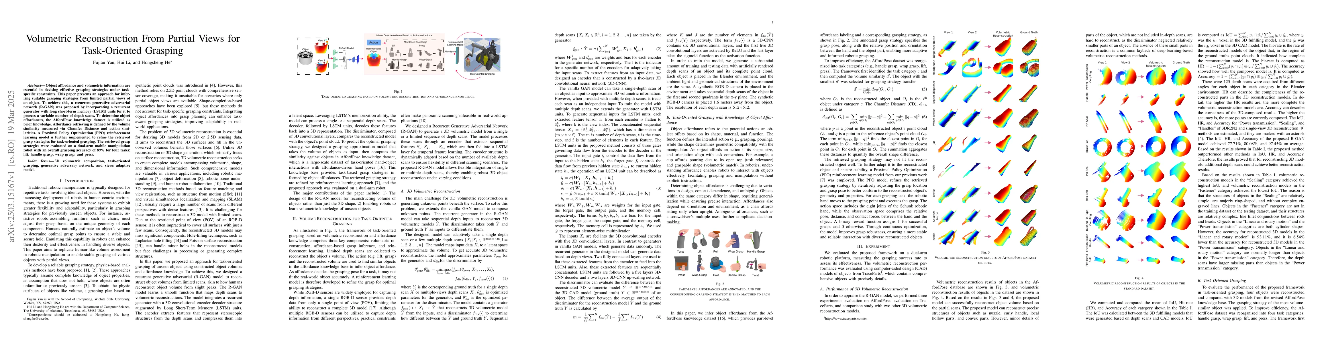 Thumbnail for Volumetric Reconstruction From Partial Views for Task-Oriented Grasping
