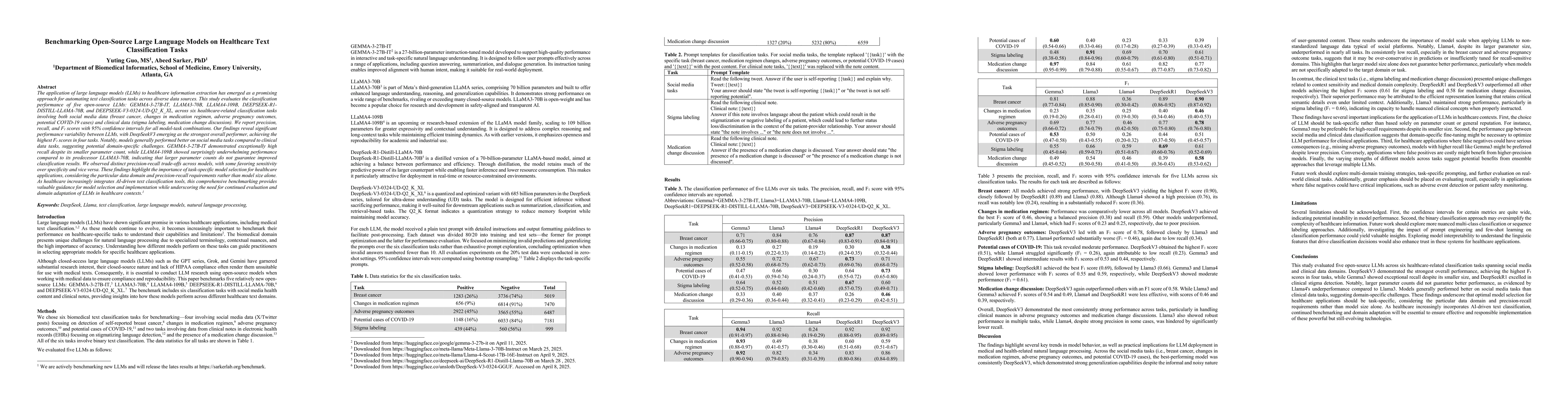 Thumbnail for Comparing Llama3 and DeepSeekR1 on Biomedical Text Classification Tasks