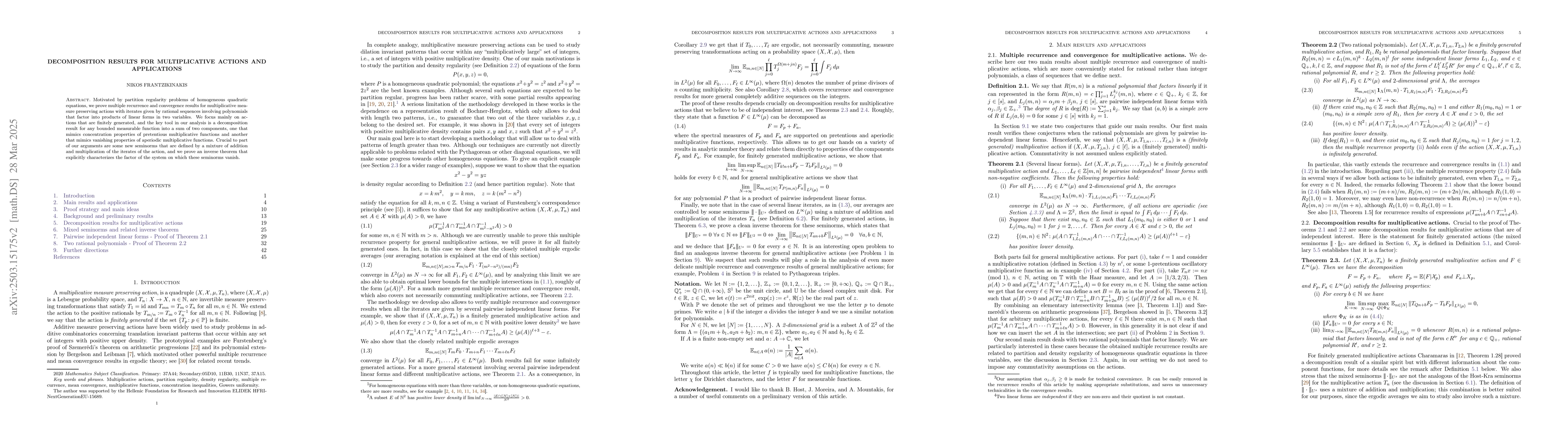 Thumbnail for Decomposition results for multiplicative actions and applications