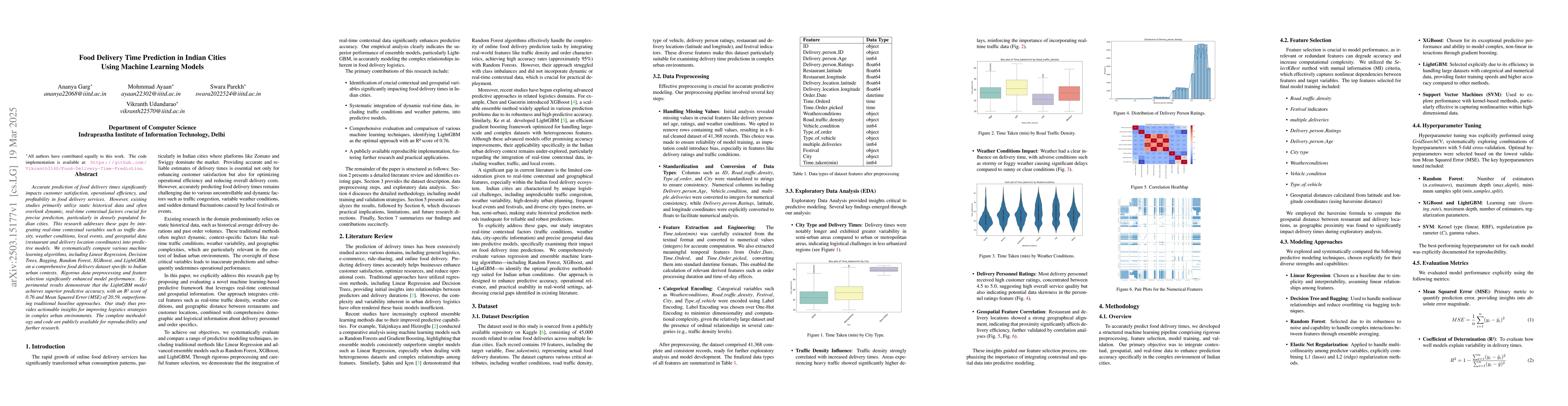 Thumbnail for Food Delivery Time Prediction in Indian Cities Using Machine Learning
  Models