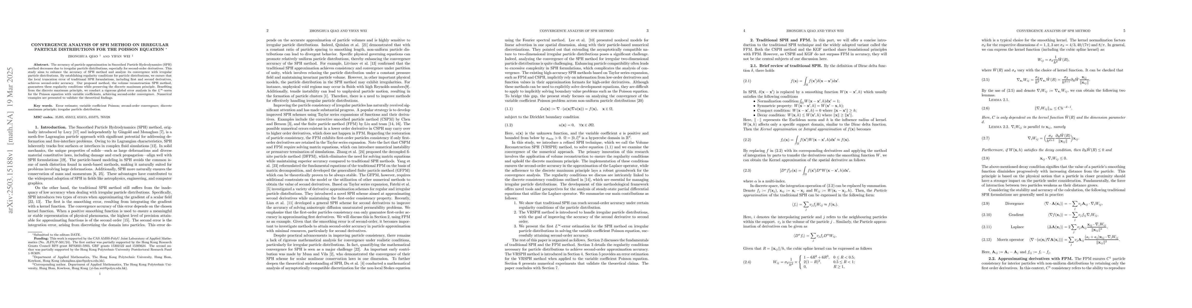 Thumbnail for Convergence analysis of SPH method on irregular particle distributions
  for the Poisson equation
