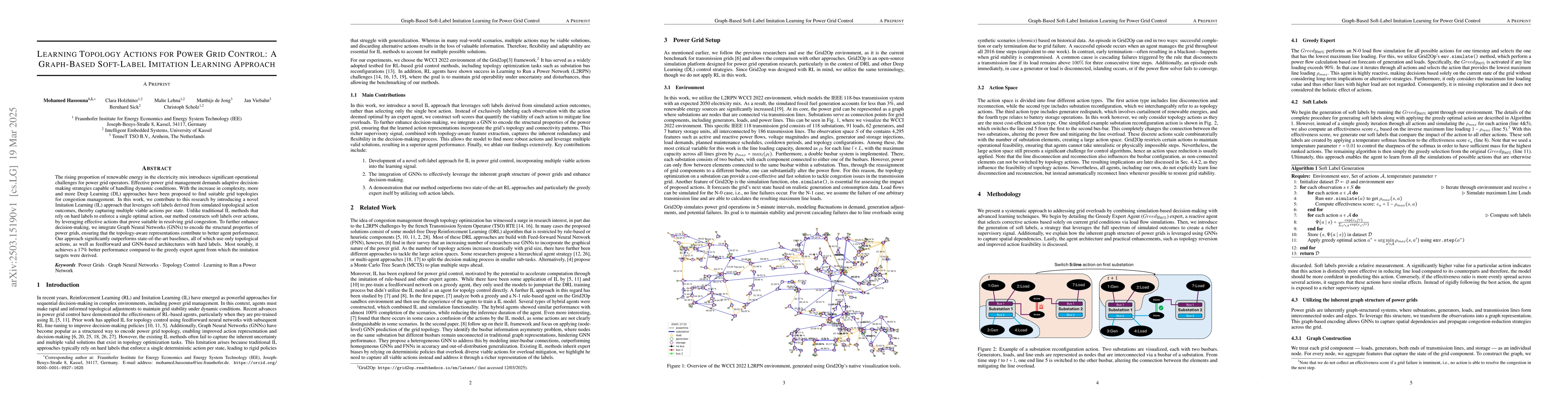 Thumbnail for Learning Topology Actions for Power Grid Control: A Graph-Based
  Soft-Label Imitation Learning Approach