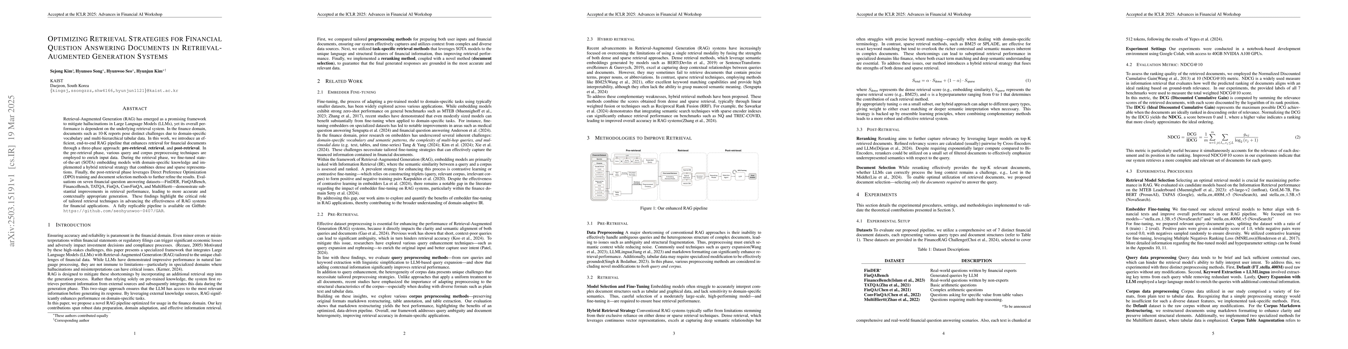 Thumbnail for Optimizing Retrieval Strategies for Financial Question Answering
  Documents in Retrieval-Augmented Generation Systems