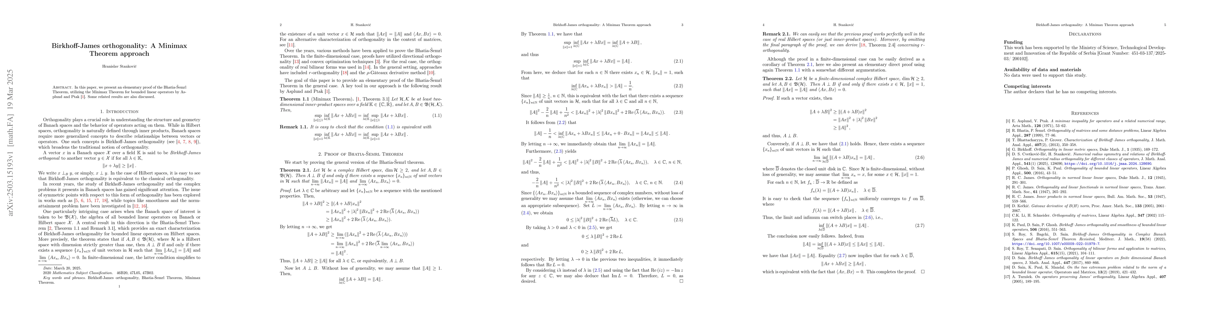 Thumbnail for Birkhoff-James orthogonality: A Minimax Theorem approach